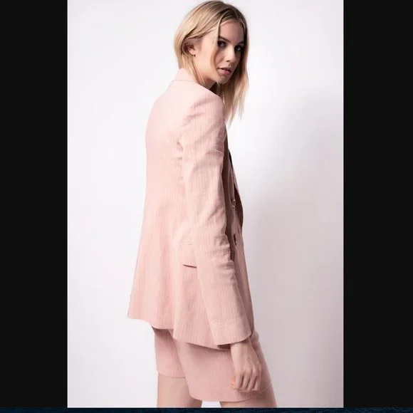 NEW Pinko Linen Double Breasted Pink Pinstripe Blazer Size 2 - Picture 3 of 12